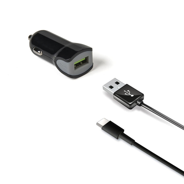 CELLY Adapter Auto USB Poort met USB-C Kabel - Zwart